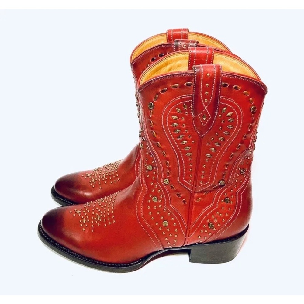 FRYE KELSEA STUD SHORT Bootie HOT WHISKY RED BOOT Wester Women’s Size 7 $598 - Picture 7 of 9